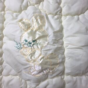 Baby Quilt Blankt Yellw Bunny Applique Satin Nylon Quiltex Downlon READ Fluffy